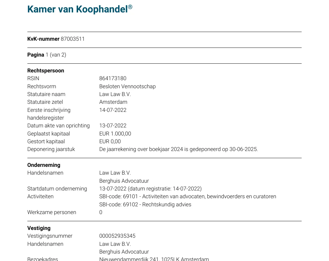 Uittreksel Handelsregister Law Law B.V.